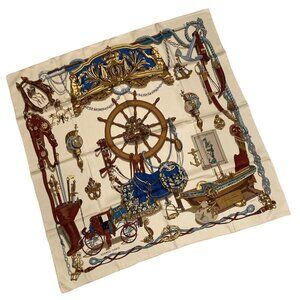 Authentic RARE! Hermes Tan Musee Museum Vintage 90cm Silk Scarf